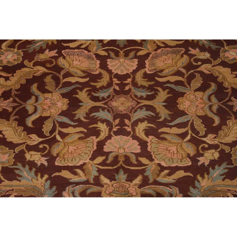 Burgundy Floral Agra Indian Area Rug Handmade Wool Carpet - 7'11"x 9'11"