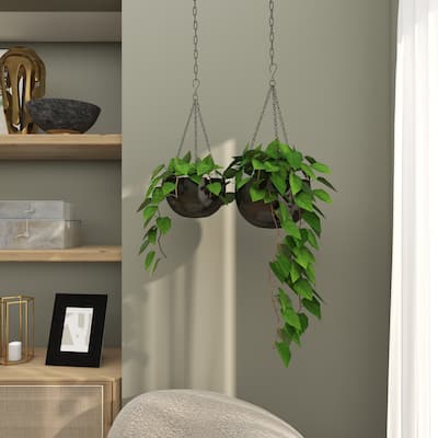 Black, Gold or Silver Metal Indoor Outdoor Hanging Dome Wall Planter with Chain (Set of 2)