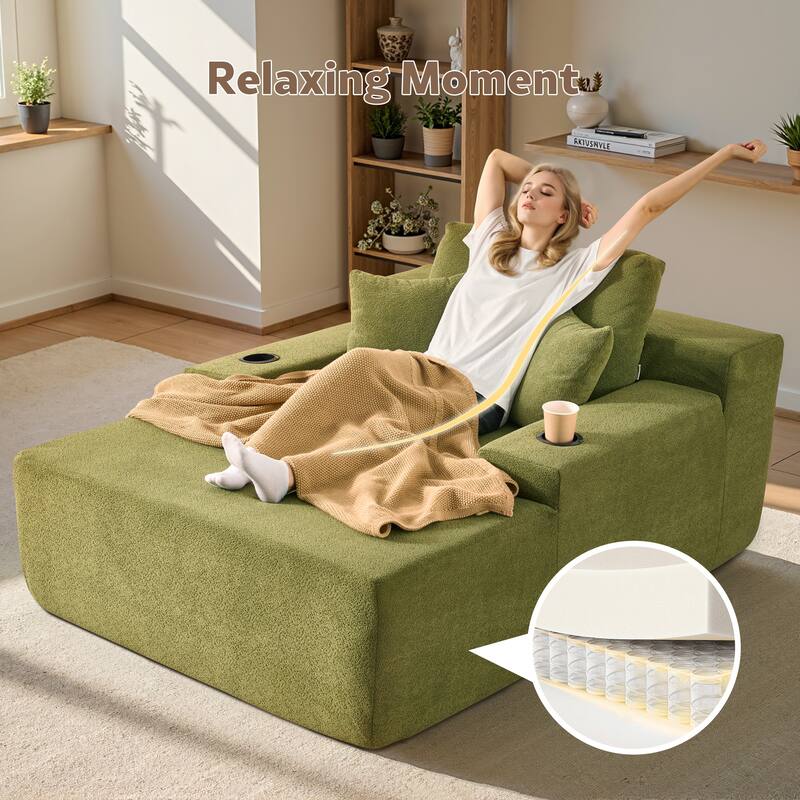 HOOOWOOO Modern Upgraded Fabric Chaise Lounge Sofa Couch with Holder