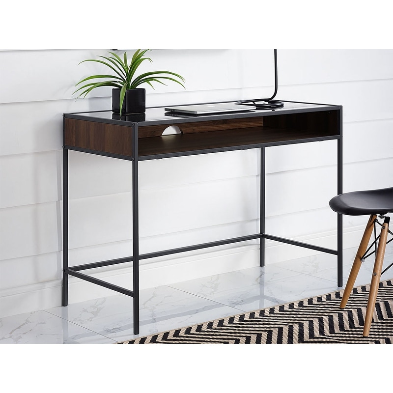 Shop Offex 42 Metal And Wood Writing Desk With Glass And Shelf