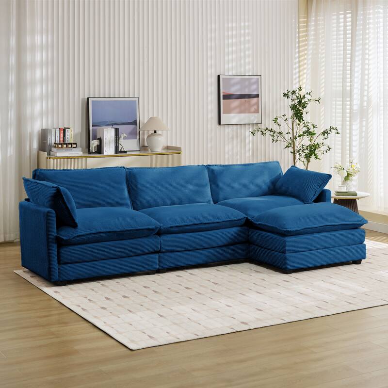 3-Seat Corduroy Modular Sofa with an Independent Removable Ottoman for Living Room or Business