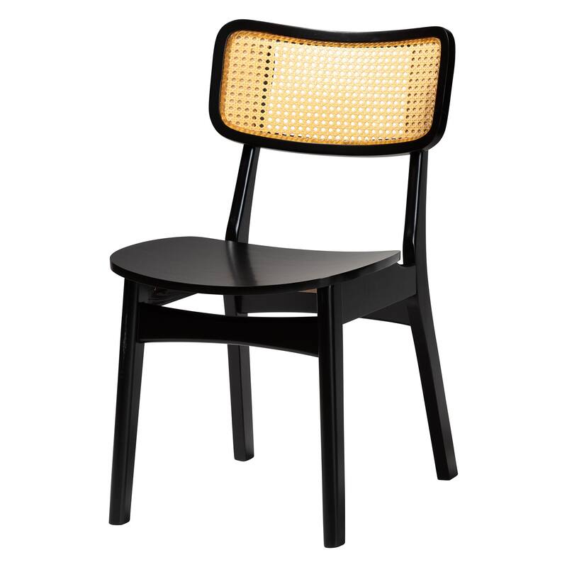 Estera Mid-Century Wood and Rattan 5-Piece Dining Set