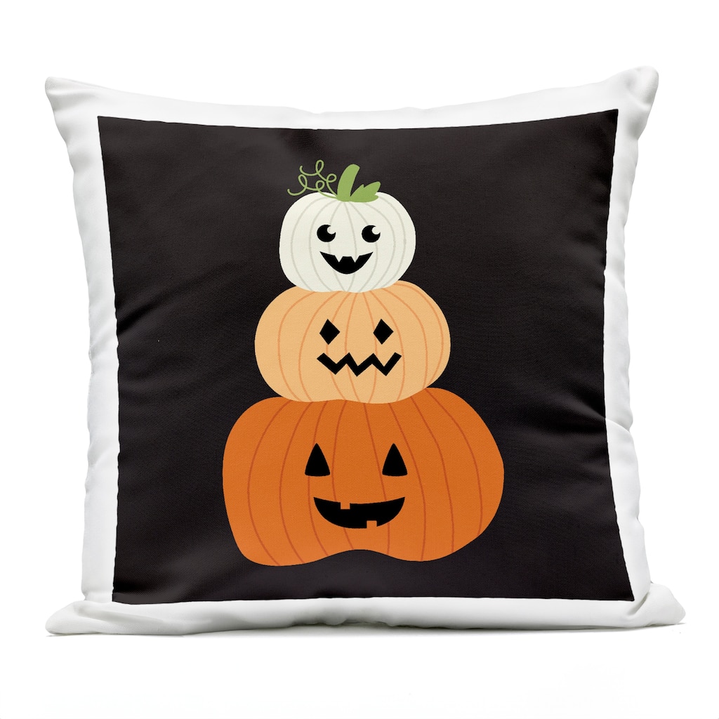 Stupell Happy Jack-o-Lanterns on Black Printed Outdoor Throw Pillow Design by Sazerelli Designs