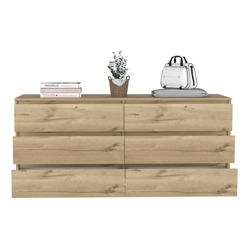 Wooden 6-Drawer Double Dresser
