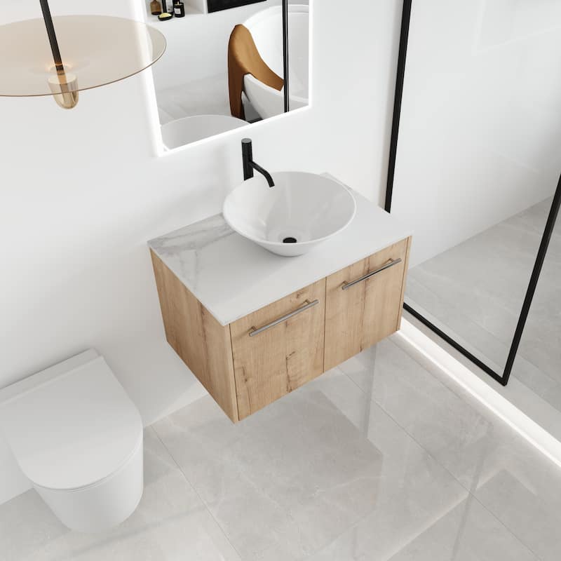 Malwee 24"/30" Floating Bathroom Vanity, Wall Mounted Bathroom Vanity with Ceramic Sink,Soft Close Doors