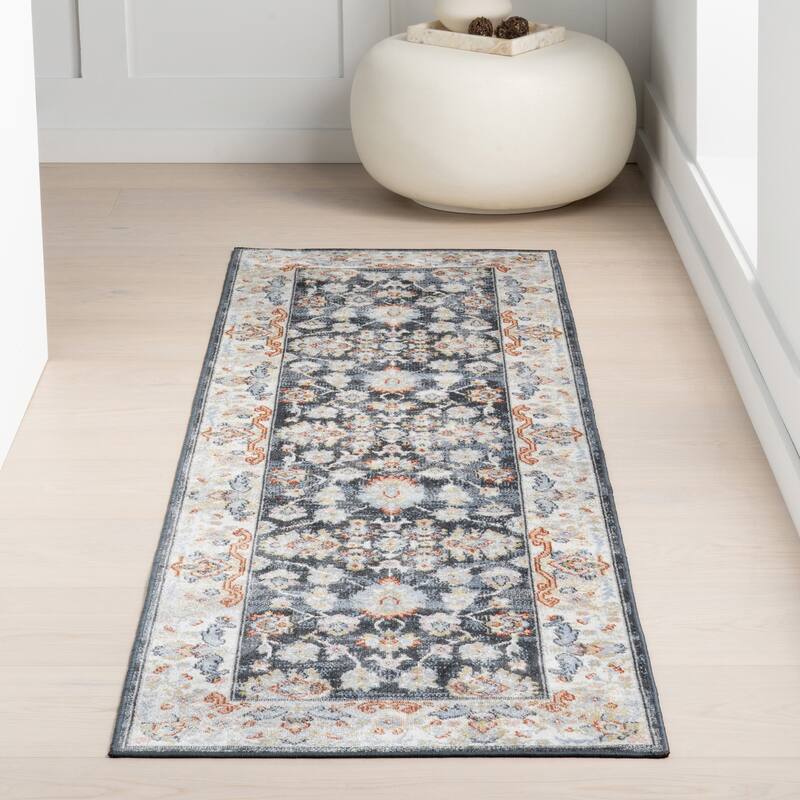 Nuloom Breigh Medallion Bordered Machine Washable Area Rug - 2' 8" x 8' - Blue - Runner