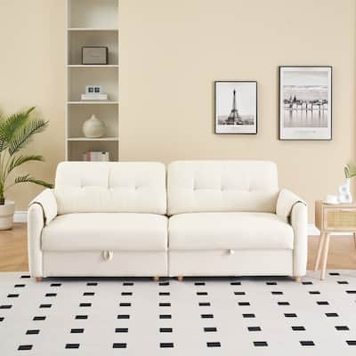 79.50 inches long, Teddy Cotton Linen Sofa Fabric, with metal conical long legs, metal strip matching, stylish and simple