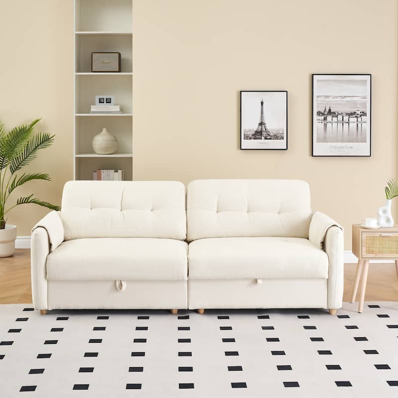 Teddy Cotton Linen Fabric Sofa with Built-in Storage - Beige