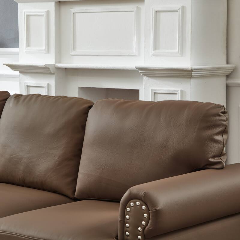 59.5" Modern Classic Design with Nails Loveseat Leather Couch,Upholstered Imitation Cowhide Leather