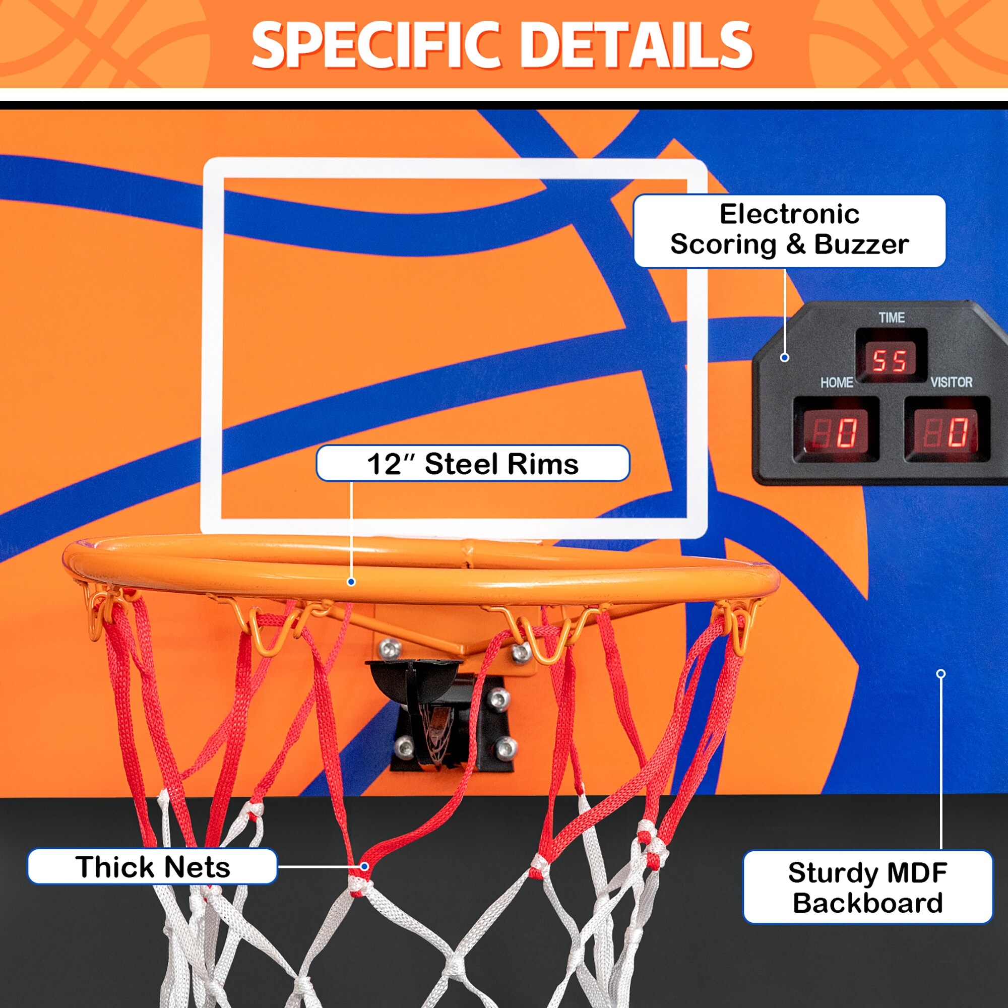 Deco Gear Arcade Basketball Game, Indoor 1-4 Player, LED Scoreboard, 8 Game Modes, 5 Balls