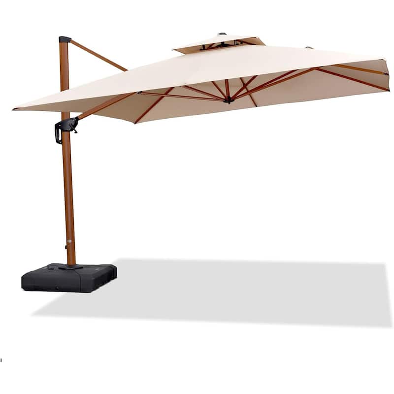 PURPLE LEAF 11ft Square Wood Pattern Patio Cantilever Umbrella with Base
