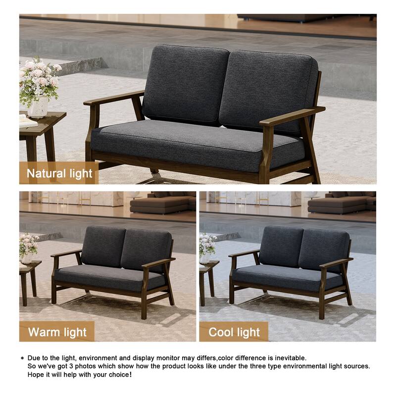 Modern Wood Cushioned 5-Piece Outdoor Patio Conversation Set