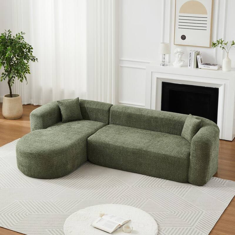 109.4" L-Shaped Chenille Boneless Sectional Sofa with Two Throw Pillows