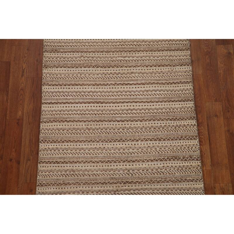 Striped Modern Gabbeh Runner Rug Handmade Wool Carpet - 2'6"x 11'8"
