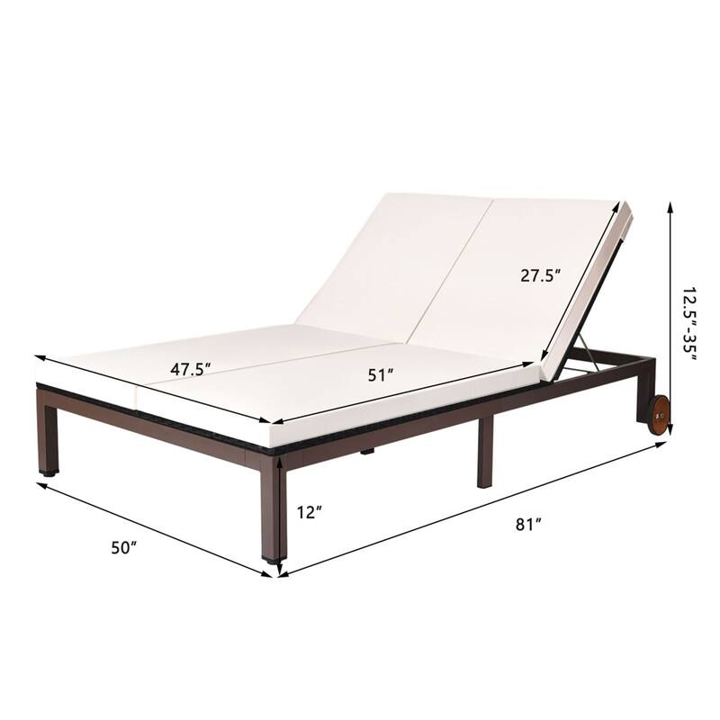 Gymax Adjustable Patio Rattan 2 Person Recliner Lounge Chair w/