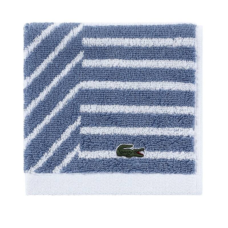 Lacoste Guethary Stripe Cotton Bath Towel, Hand Towel, and Wash Cloth - Light Denim Blue - Wash Cloth