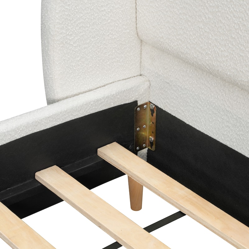 Boucle Upholstered Platform Bed with Rounded Corner Wingback Headboard