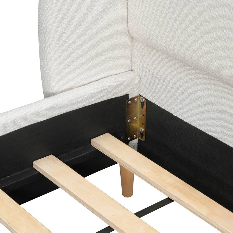 Upholstered Bed Wingback Platform Bed with Boucle Fabric