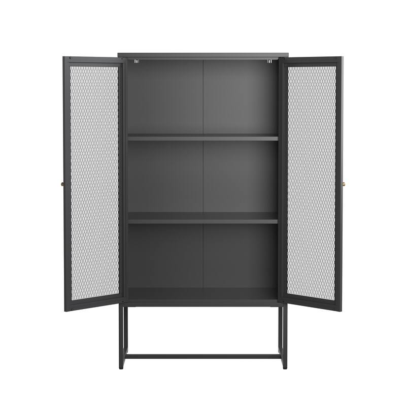 Bentley 59.11-inch Black Two Door Metal Storage Cabinet with Mesh Doors - 59.11
