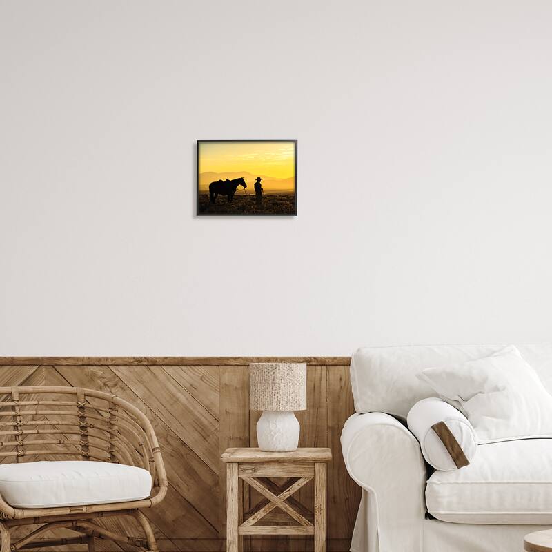 Stupell Cowboy Sunset Landscape Framed Giclee Art Design by PBurchettePhoto