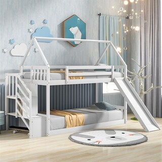 Merax Twin over Twin House Bunk Bed with Slide and Storage Staircase ...