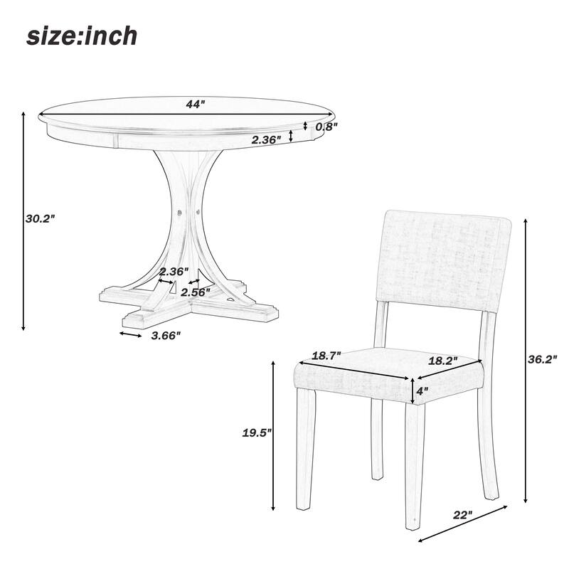 Dark Gray Retro 5-Piece Wooden Dining Table Set with Curved Trestle Table & 4 Chairs