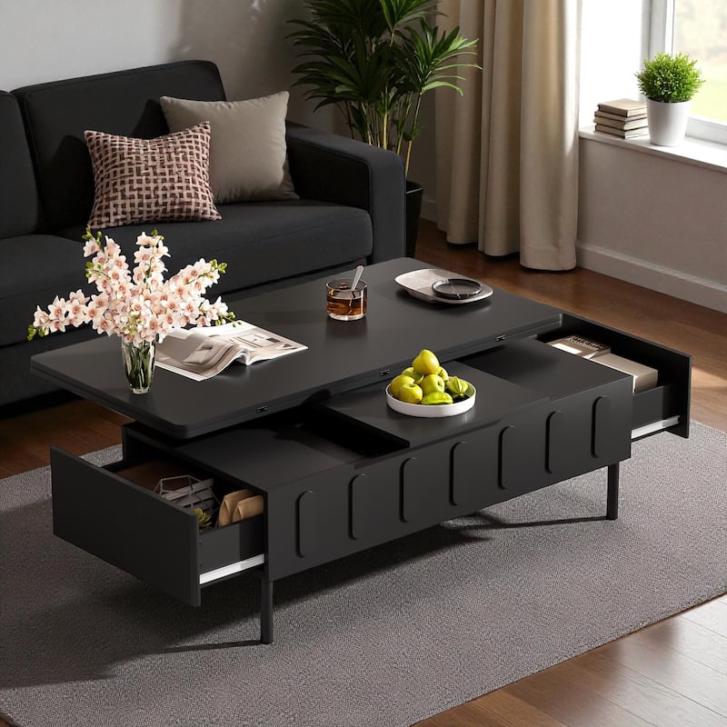 Lift-Top Coffee Table with Hidden Storage and Drawers, Foldable Adjustable Center Table for Living Room, Modern MDF Design