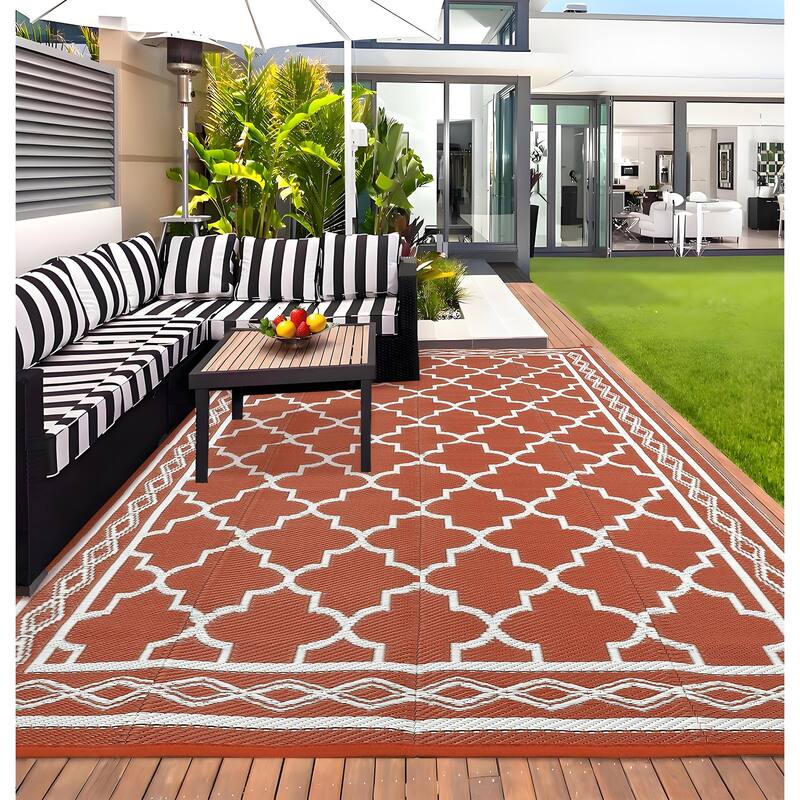 Outdoor Rug Waterproof Reversible Rug Outside Plastic Carpet, Stain & UV Resistant Portable RV Rug