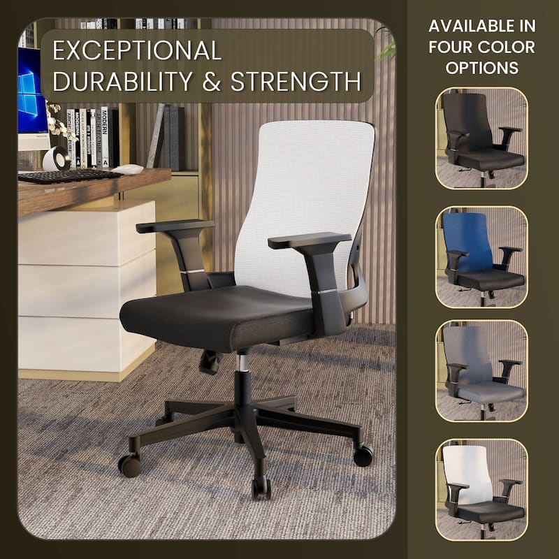 Brio Modern Ergonomic Office Desk Chair with Adjustable Height, Swivel, Breathable Fabric, Durable ABS Frame, Easy Assembly