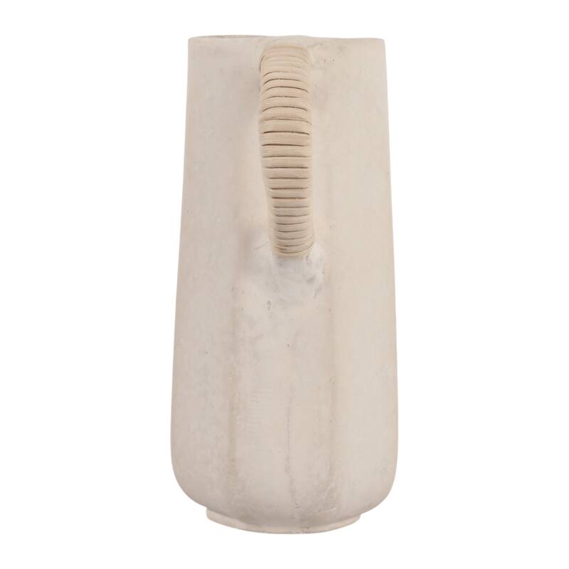 Pottery Vase with Woven Rattan Handle - Tall Flower Vase