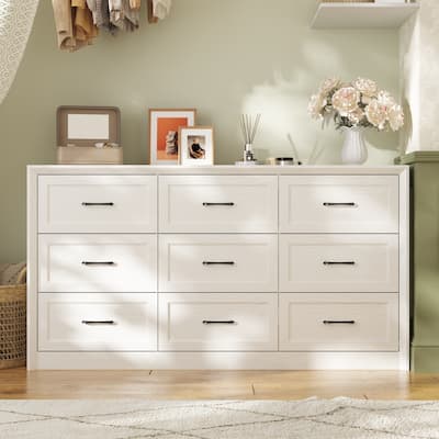 9 Drawers Dresser Large Capacity 62.2" W Sturdy Triple Chest White Brown