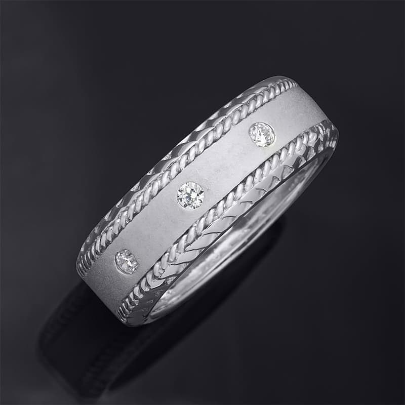 8mm Sterling Silver 0.10 Carat Comfort Fit Mens Wedding Band Ring