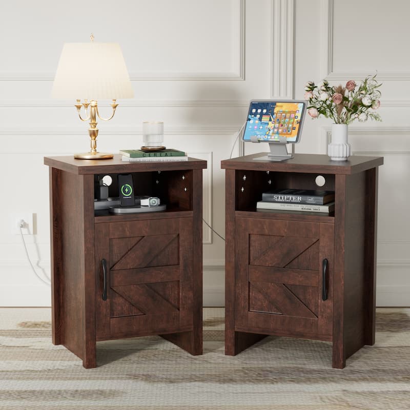 Furniwell Farmhouse Nightstand Set of 2 Side Table with Storage, Living Room