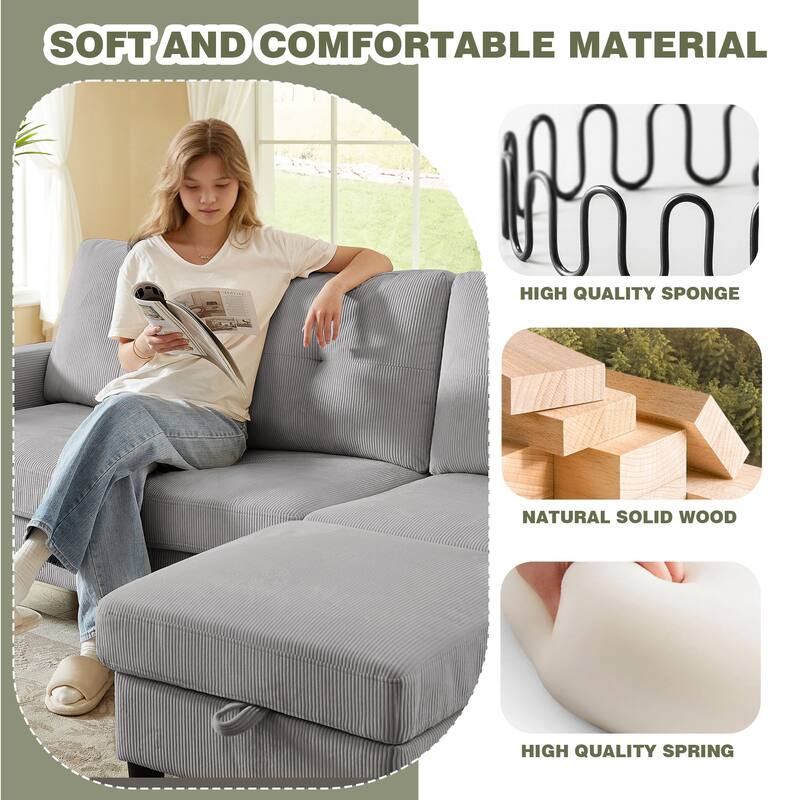 3 Pieces Corduroy Living Room Set with Sofa ,Storage Ottoman and Chair