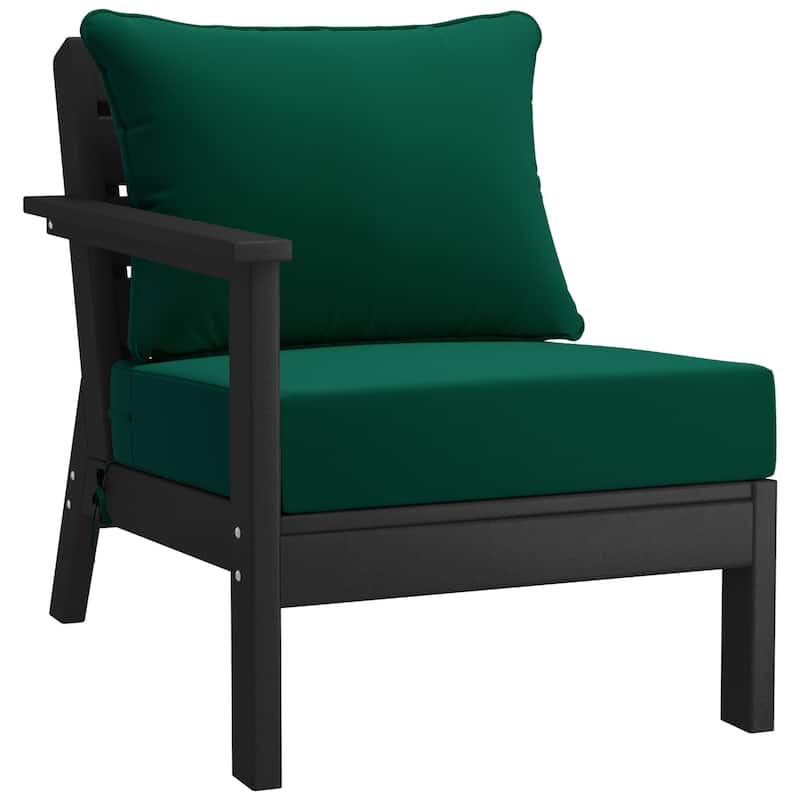 Birchwood All Weather HDPE Outdoor Patio Deep Seating Black Left Arm Facing Chair With Cushions (1-Piece)