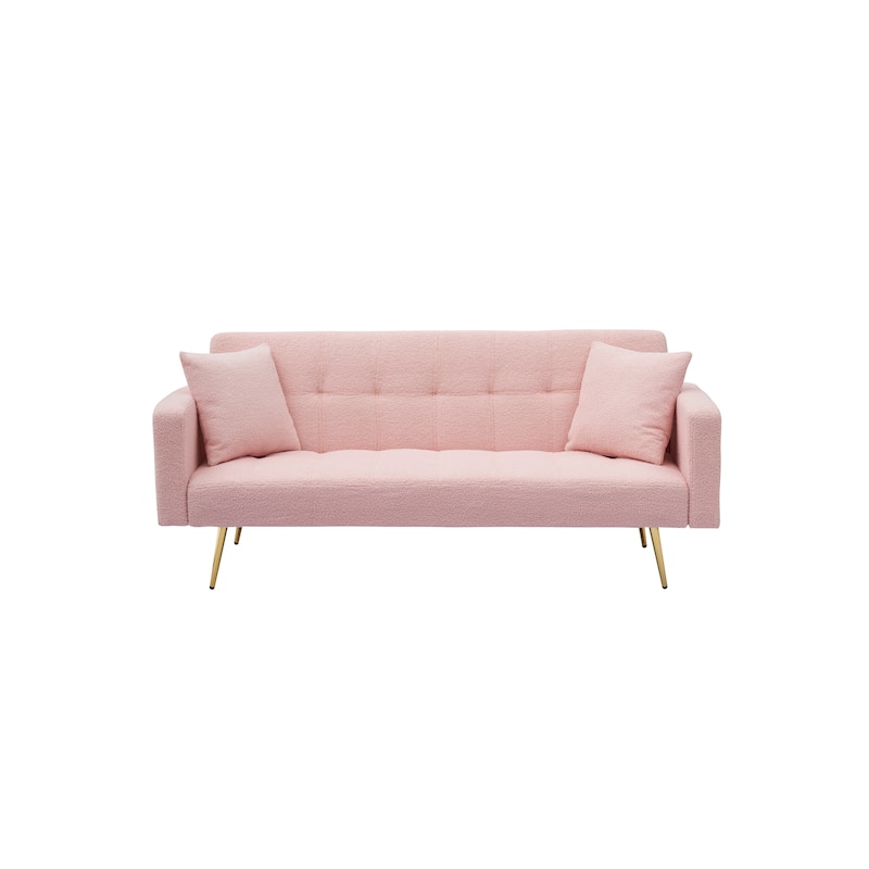 Folding Couch Teddy Fleece Sleeper Sofa Bed with Pillows and Metal Leg