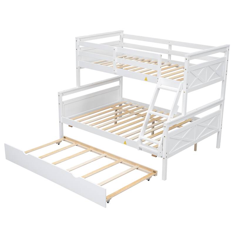 Twin Over Full Bunk Bed With Ladder, Twin Size Trundle, Safety Guardrail