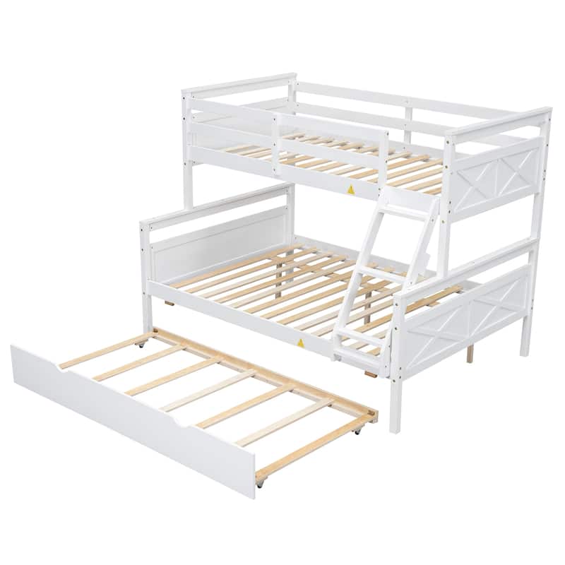 Twin over Full Pine Wood Bunk Bed with Ladder and Twin Size Trundle