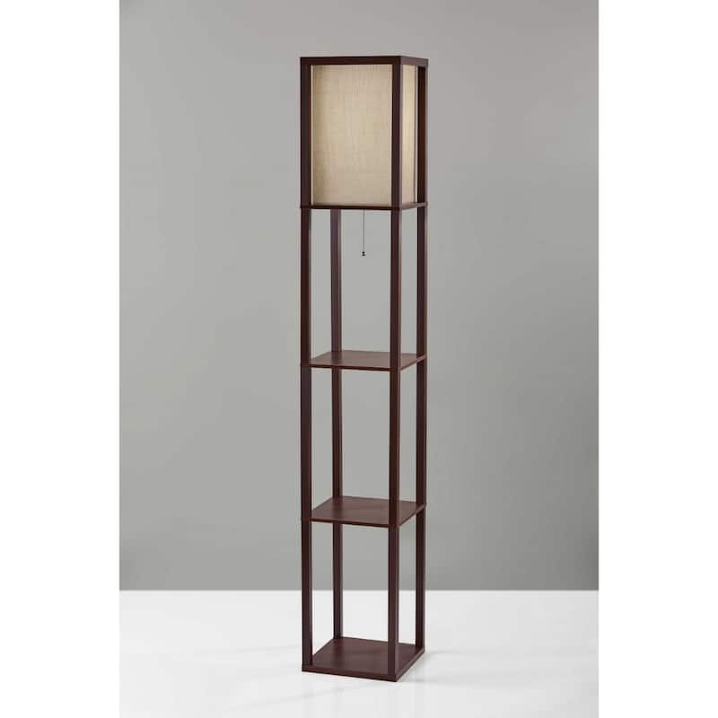 Wood Column Floor Lamp with Square Fabric Shade and Pull Chain - 10.25” x 10.25” x 63” (D x W x H)