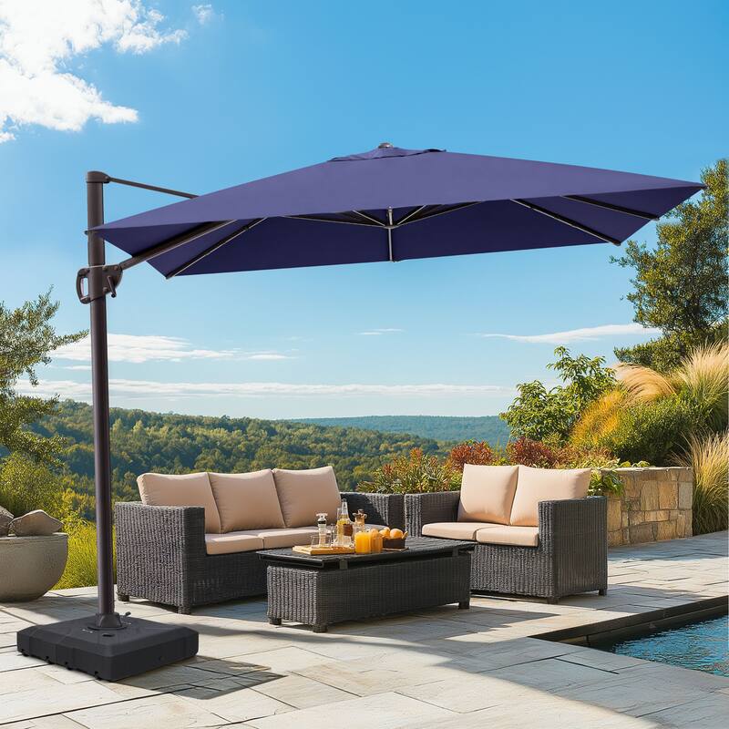 Outdoor 9 x 11 Ft Cantilever Patio Umbrella 360 Degree Rotation with Wheel Base
