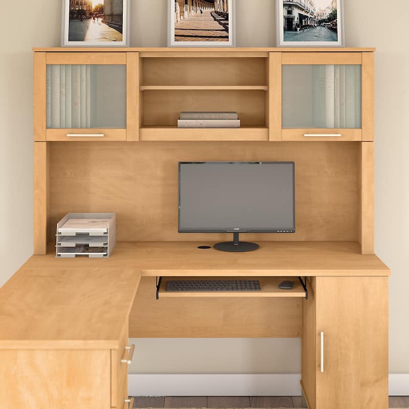 Bush Furniture Somerset Ash Gray 60W Hutch for L Shaped Desk - 59.09"L x 12.50"W x 35.69"H