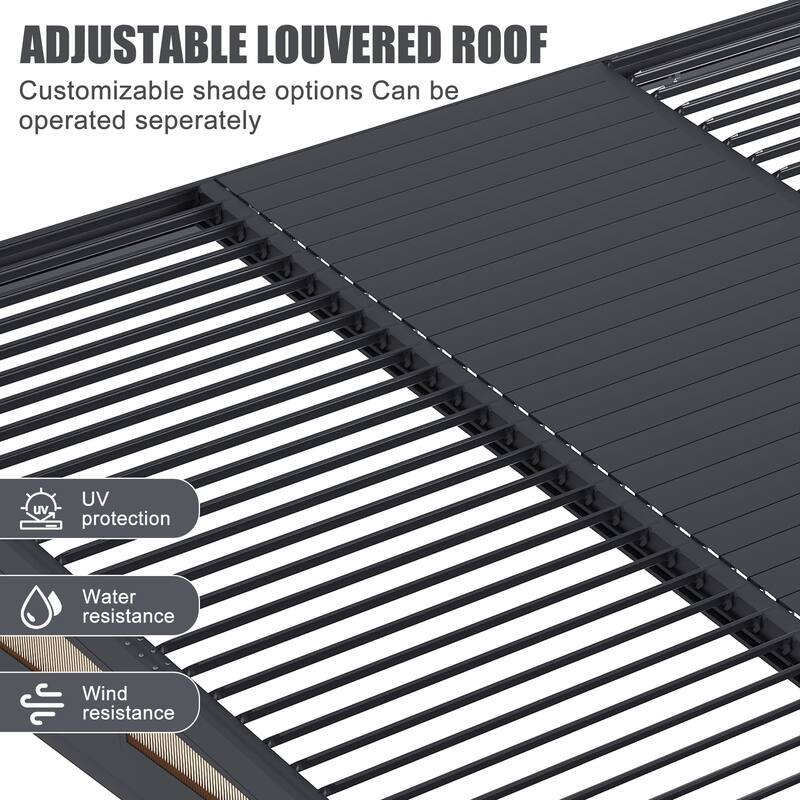 Erommy Wall-Mounted Pergola with Louvered Roof & Pull-Down Screen, Aluminum Awning for Patio or Deck