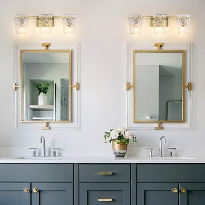 Modern 3-Light Rippled Glass Linear Bathroom Vanity Wall Lamp