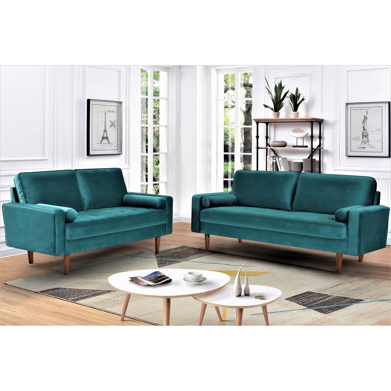 Monahan Velvet Tufted Back 2 PCS Living Room Set, Sofa & Loveseat