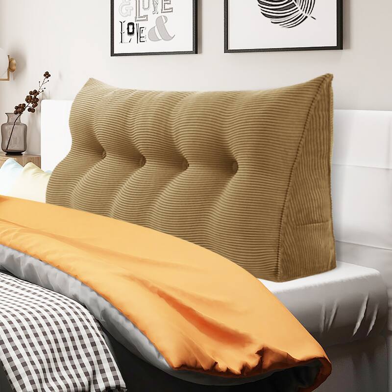 WOWMAX Large Reading Wedge Headboard Pillow for Bed Rest Back Support - Full - Cotton Camel