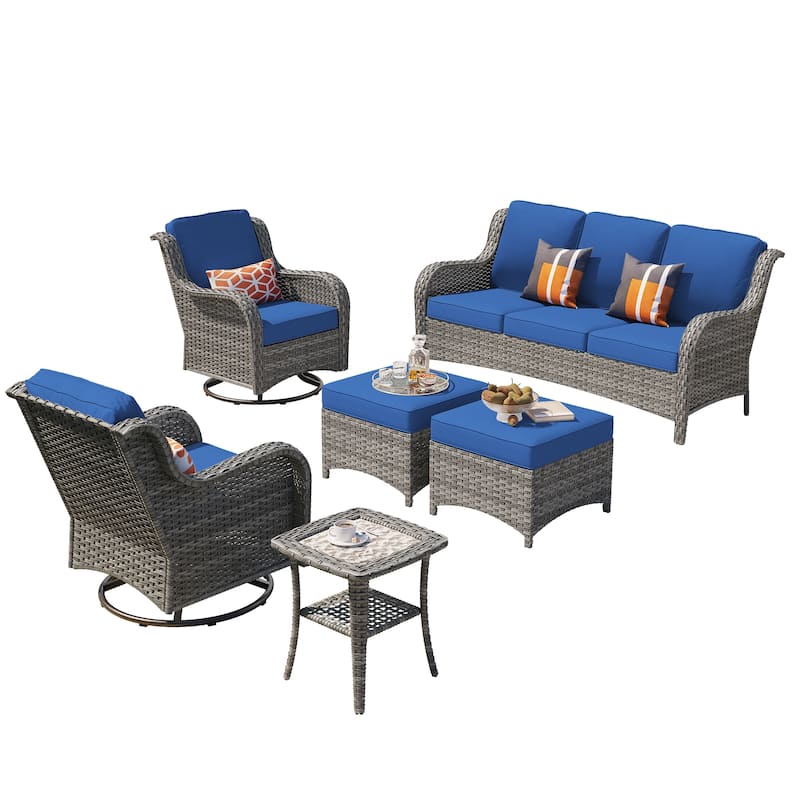 OVIOS 6-piece Patio Wicker Conversation Set with Swivel Chairs