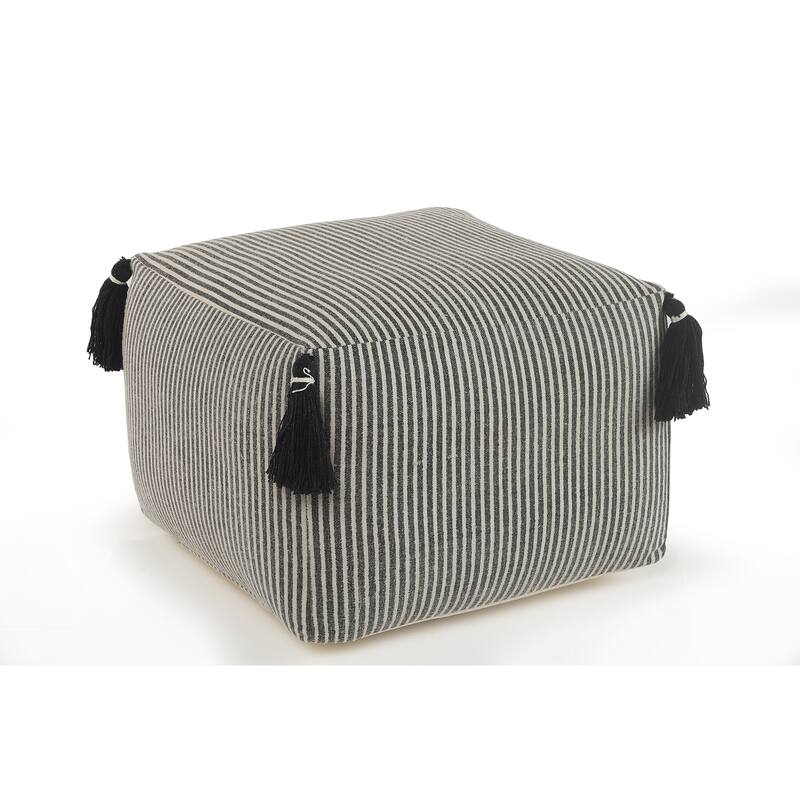 Sevita Striped Gray Pouf with Tassels