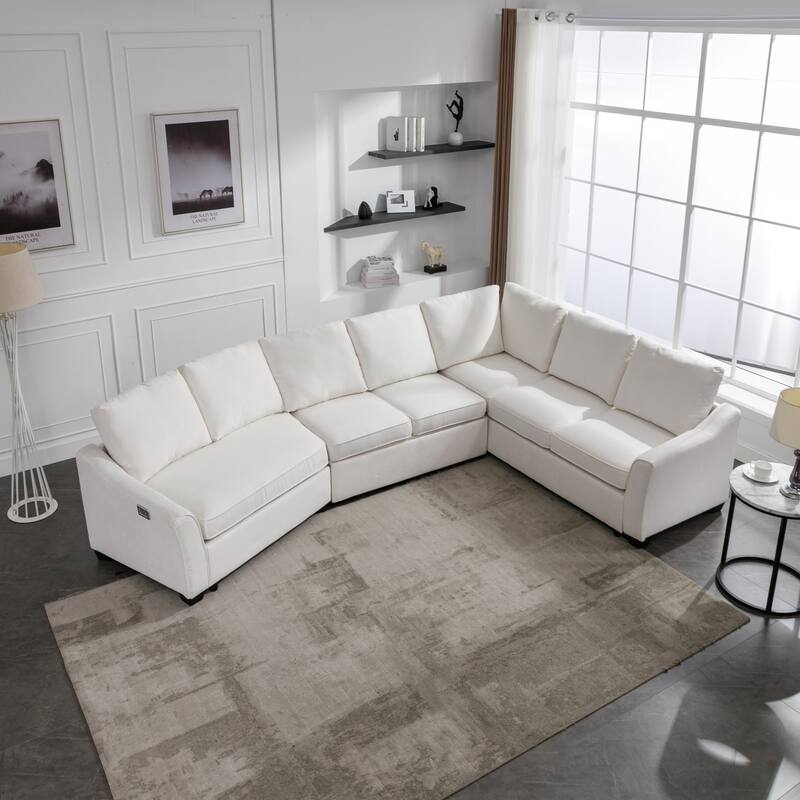 129.5" Sectional Sleeper Sofa with Pull-Out Bed Modern L-Shape Couch Bed