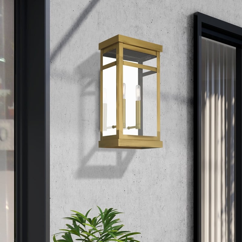 Livex Lighting 2-light Antique Brass Outdoor Wall Lantern, 20704-01 - 9.25" W X 18" H X 6.375" EXT