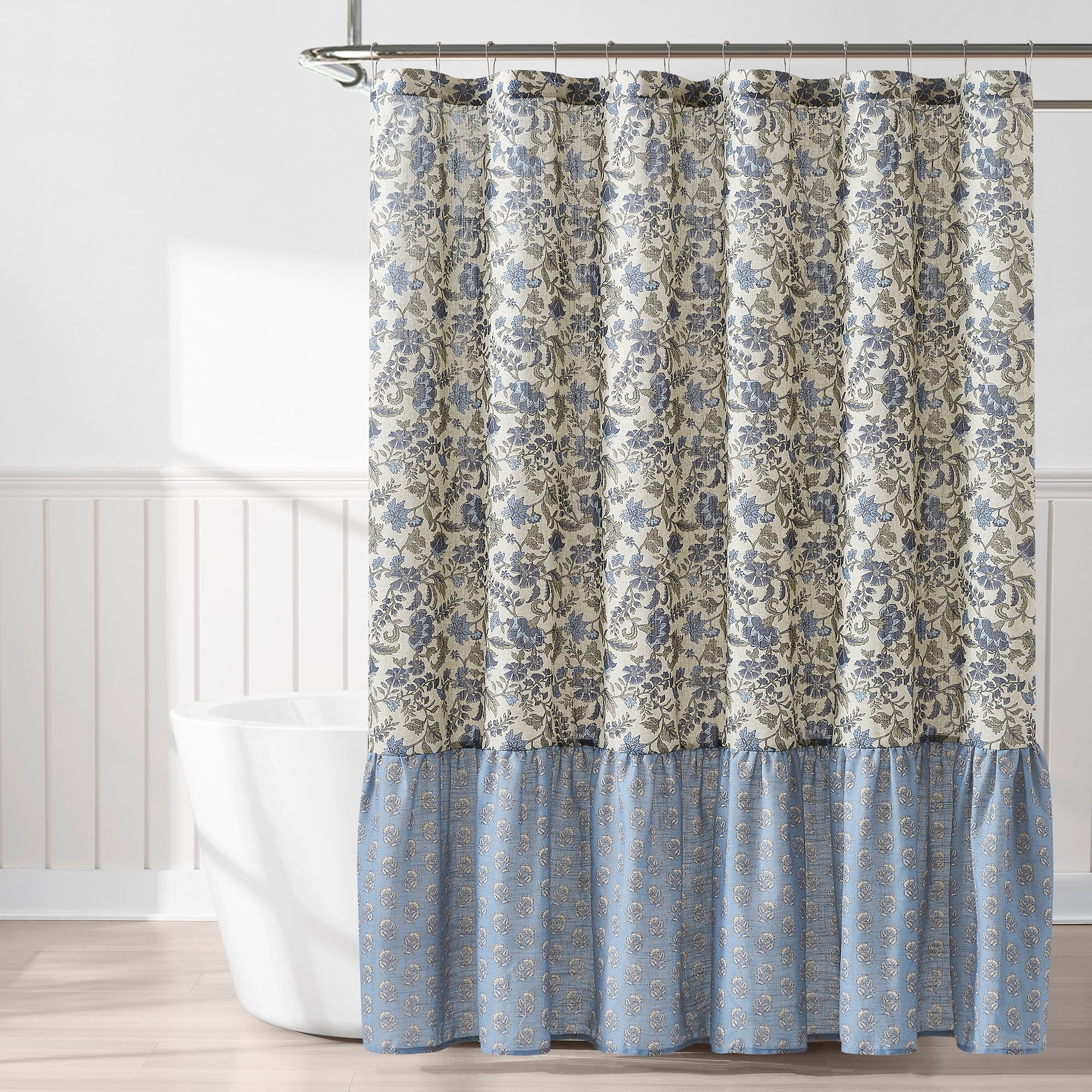 Lush Decor Lillian Block Print Linen Textured Shower Curtain